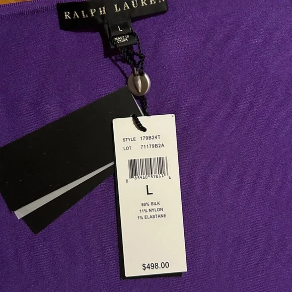 Ralph Lauren Black Label One Shoulder Asymm. Neckline Purple Blouse, Size L - Picture 9 of 15